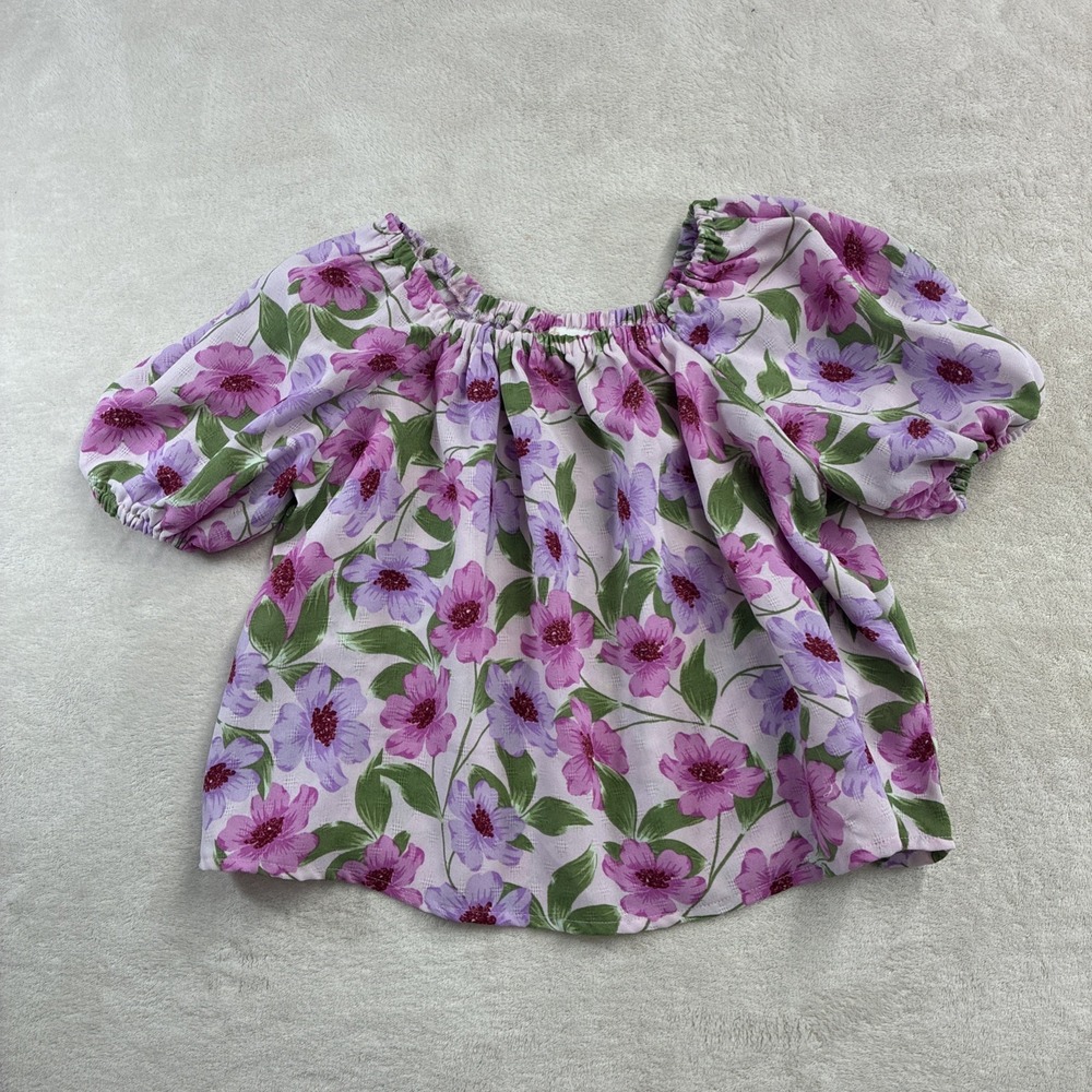 GB Girls Purple Floral Square Neck Top Size Small